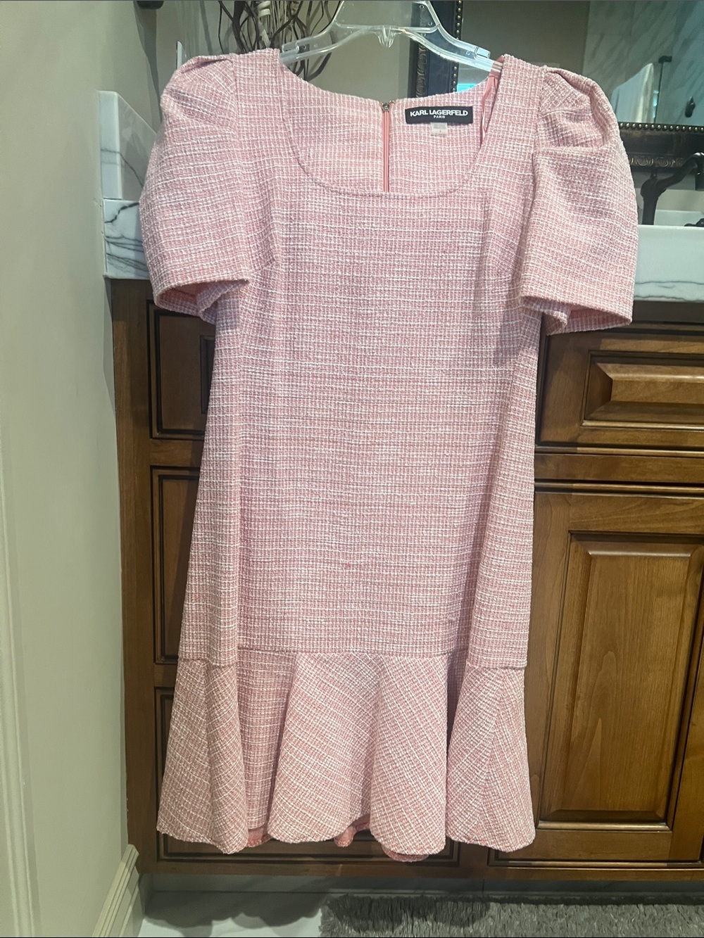Karl Lagerfeld Pink Tweed Midi Dress with Flared Hem